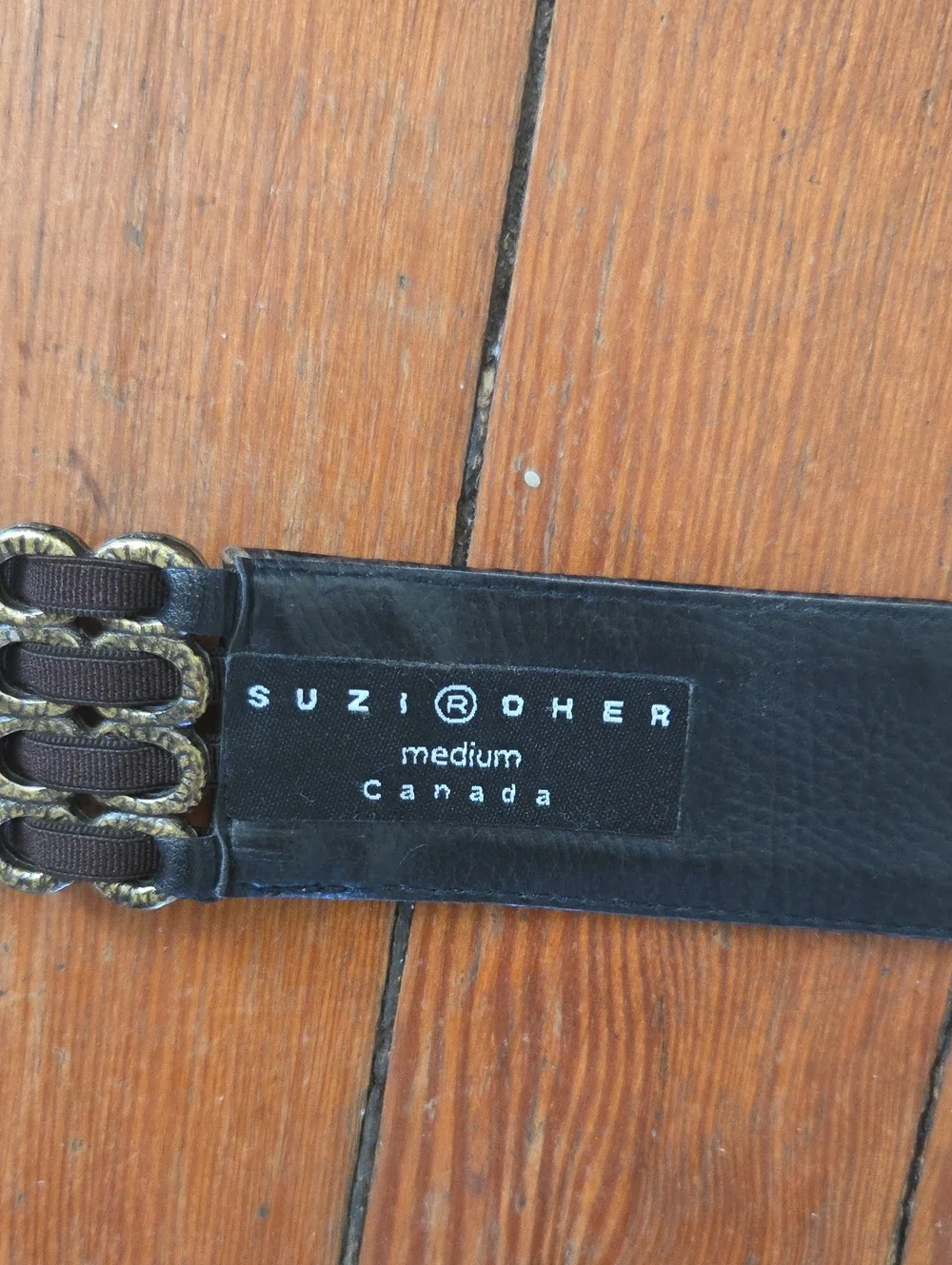 Suzi Roher Vintage Black Leather Belt with Antique Charms